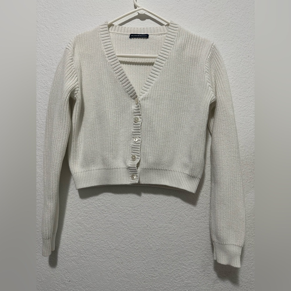 Brandy Melville Cropped Cotton Blend Knit Sweater Cardigan Ivory